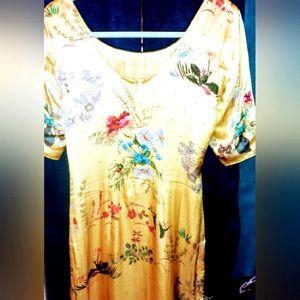 Vintage embroidered chartreuse dress silk